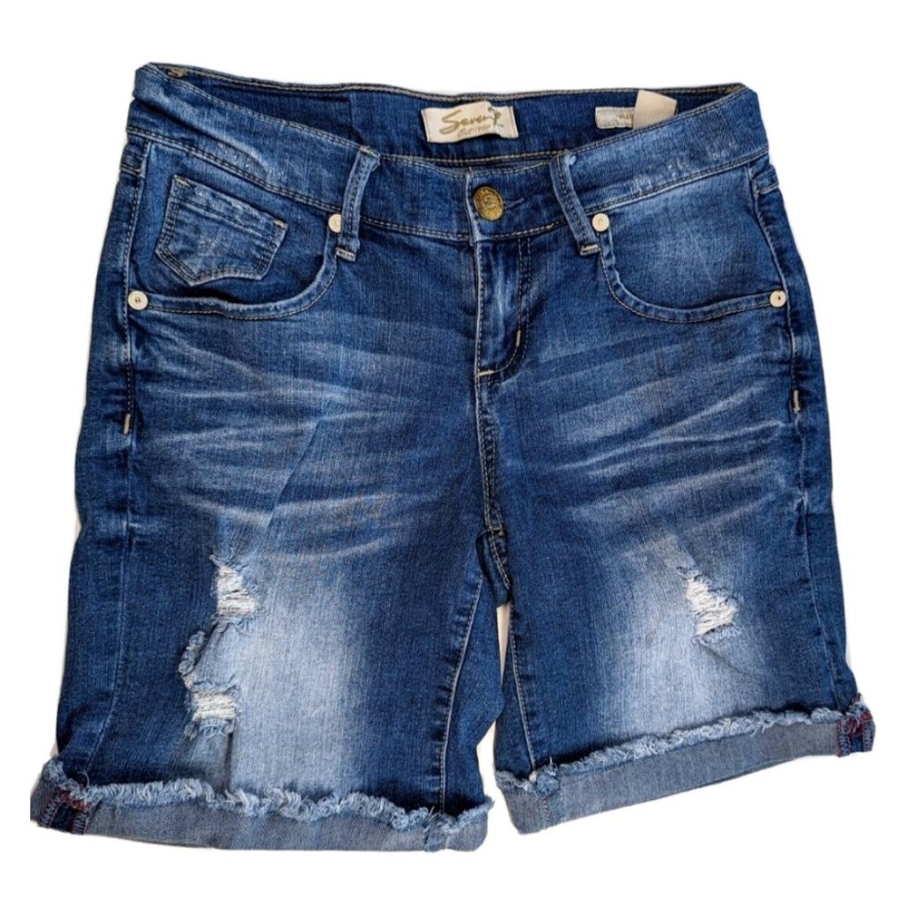 Seven7 Denim Shorts Womens Size 4 Distressed Fold Up Hem Bermuda 8.5" Inseam